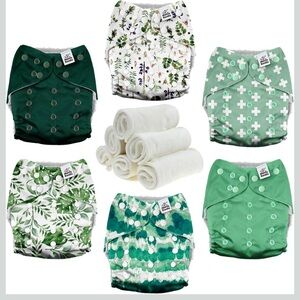 Mama Koala 3.0 Pocket Cloth Diapers w/AWJ Lining,6Pack4-Layer Inserts-Love Green